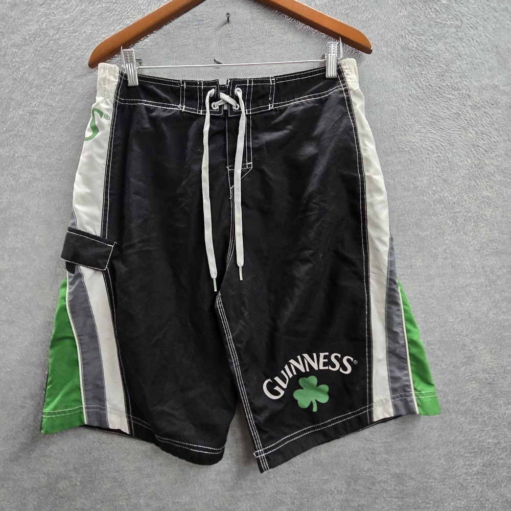 Guinness Men Shorts 32 Black‎ Cargo Colorblock Swimwear Shamrock Board Shorts